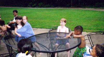 Jacob, Sarah, and Shelby Vaught at Jeff State Pool (July 1998)
